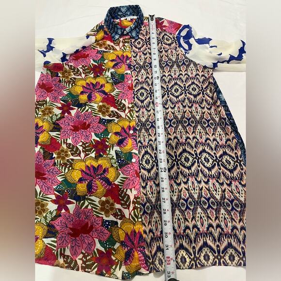 Rose + Olive Animal Floral Paisley Print Sheer Long Sleeve Collared Blouse M - Picture 8 of 9